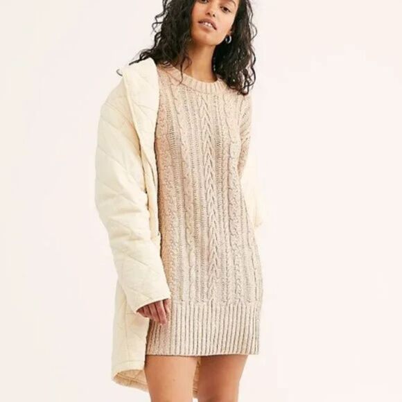 Free People Gold Sweater Dress Large NWT - Picture 4 of 8